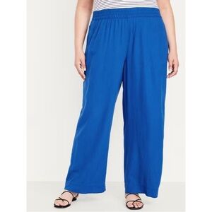 Old Navy Blue Wide-Leg Linen Blend Pants